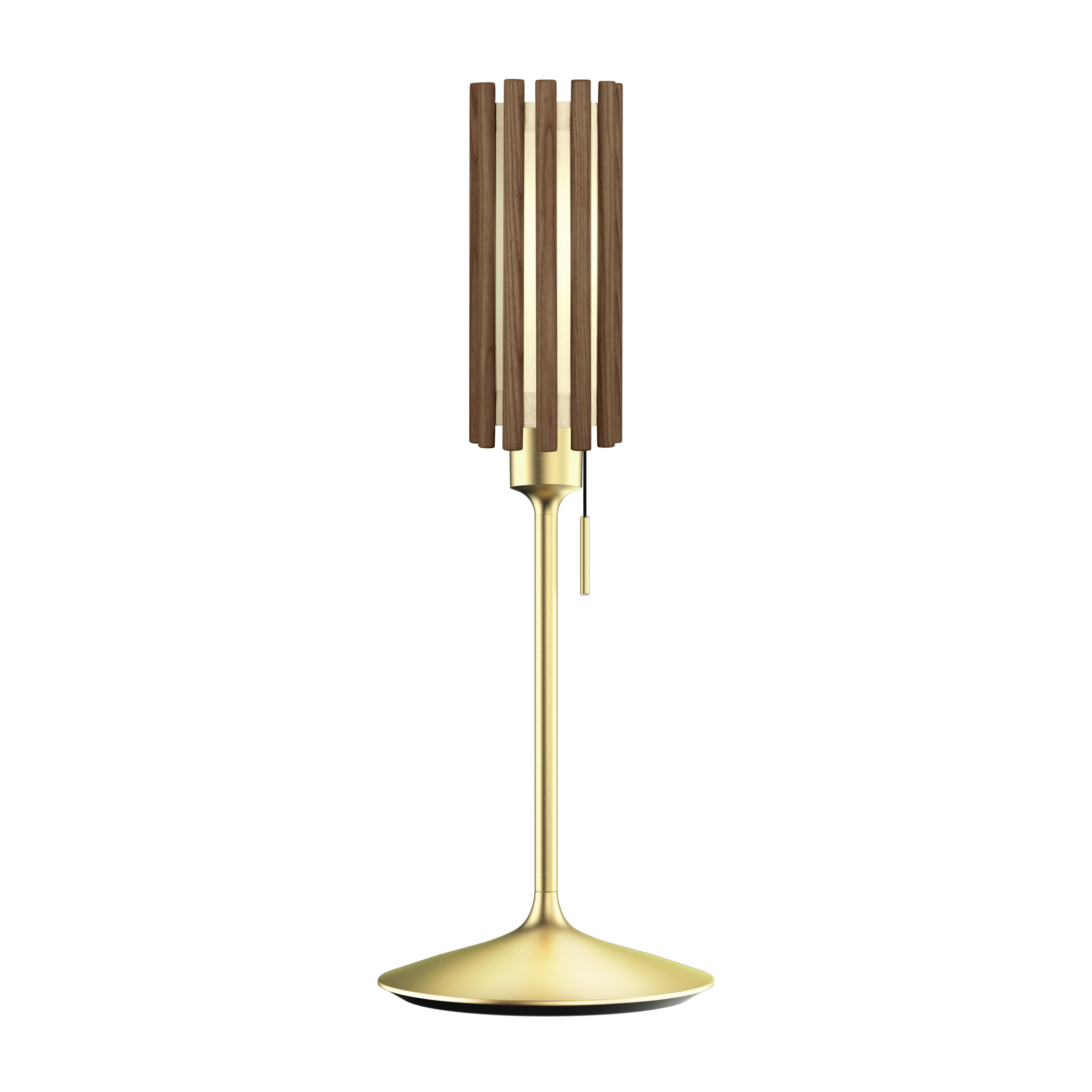 Komorebi Circle bordlampe, mørk egetræ og børstet messing look • UMAGE