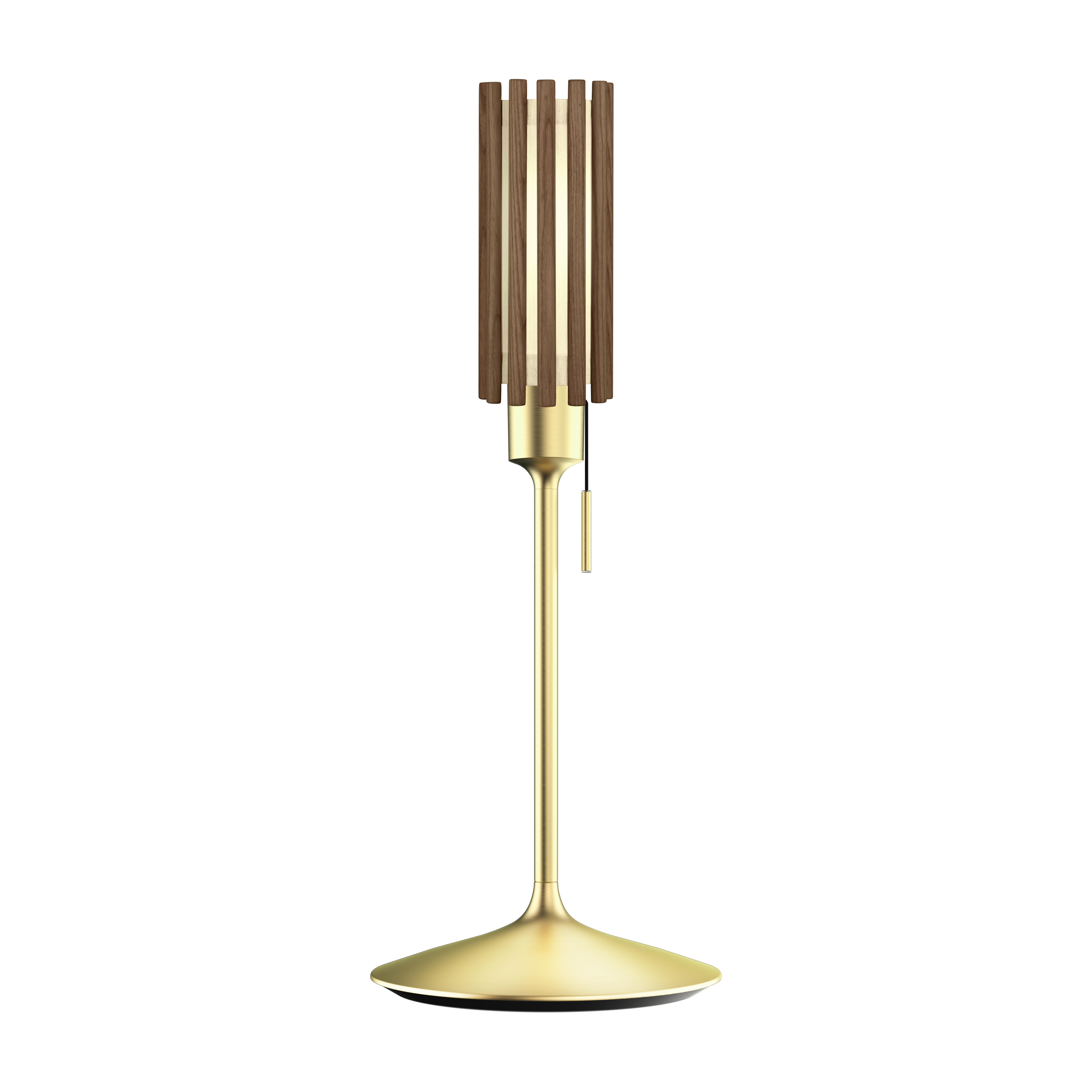 Komorebi Circle bordlampe, mørk egetræ og børstet messing look • UMAGE
