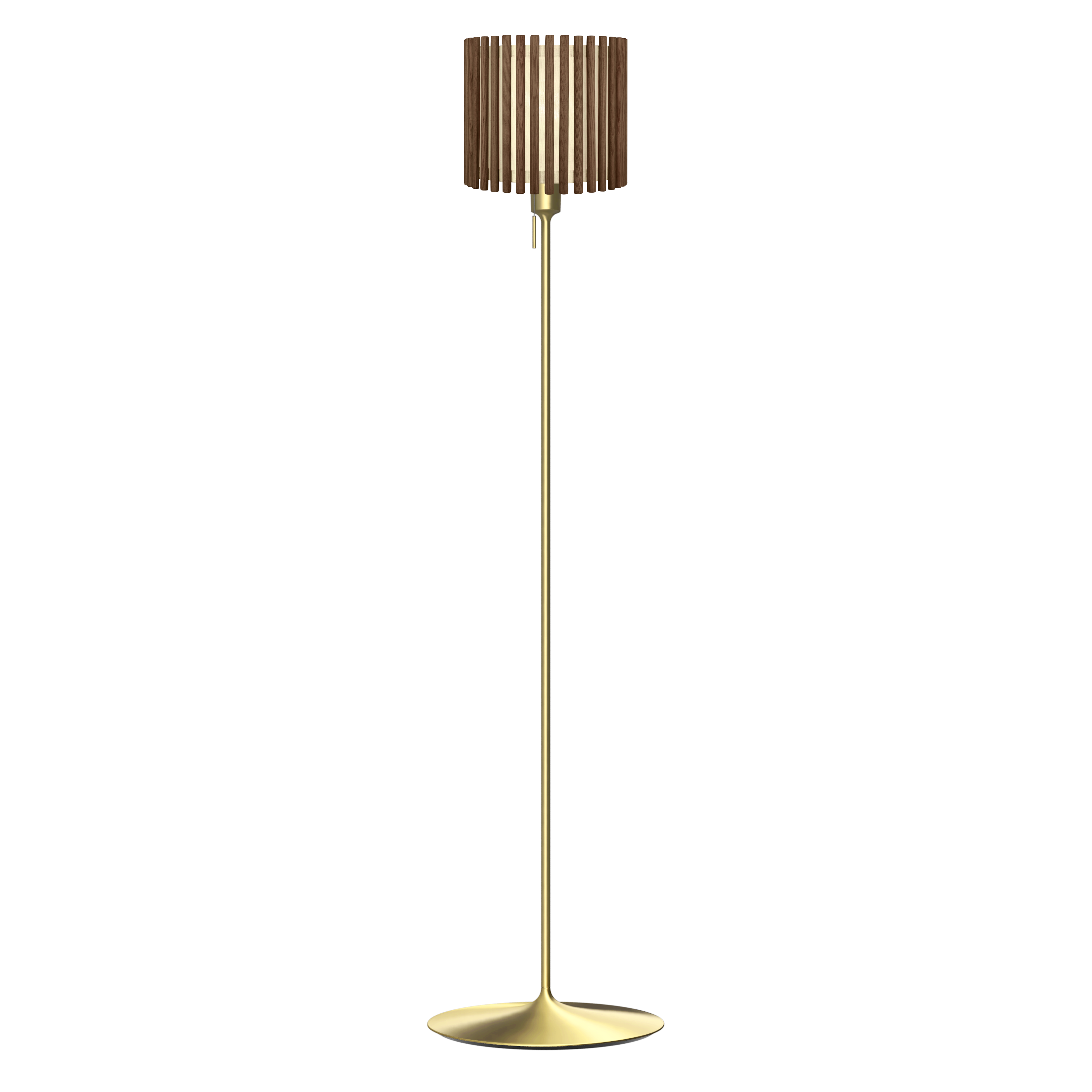Komorebi Circle gulvlampe, mørk egetræ og børstet messing look • UMAGE