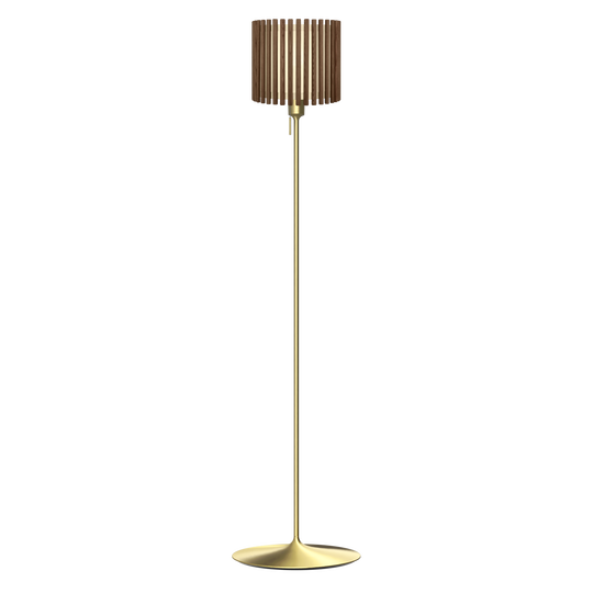 Komorebi Circle gulvlampe, mørk egetræ og børstet messing look • UMAGE