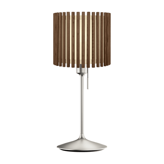 Komorebi Circle bordlampe, mørk egetræ og børstet stål look • UMAGE