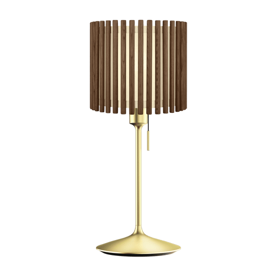 Komorebi Circle bordlampe, mørk egetræ og børstet messing look • UMAGE