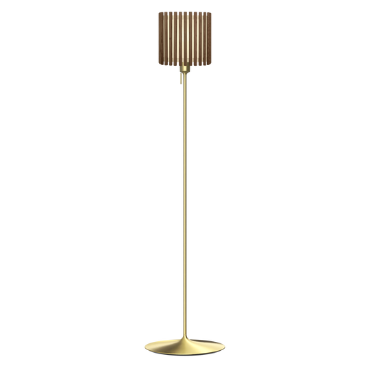 Komorebi Square gulvlampe, mørk egetræ og børstet messing look • UMAGE