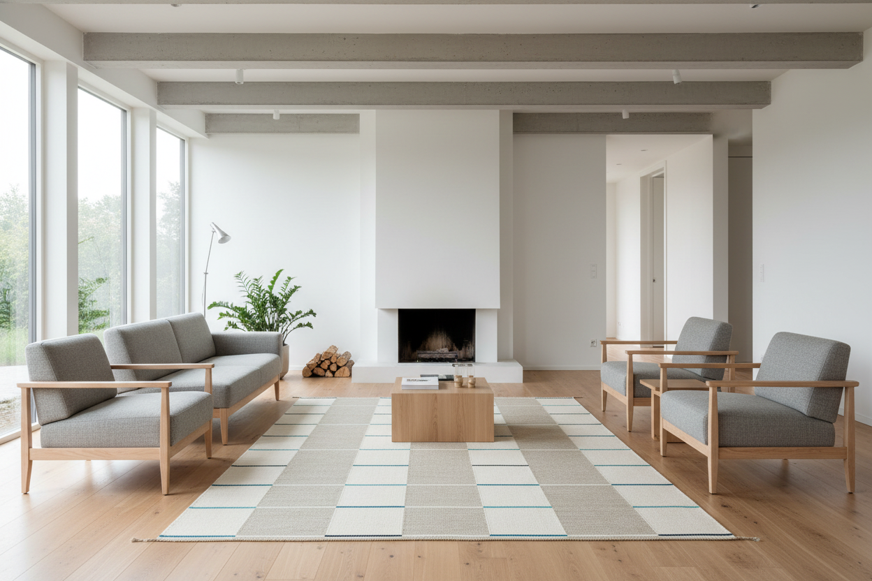 Tæppe VK-11, grå/hvid/blå • NORDICMODERN