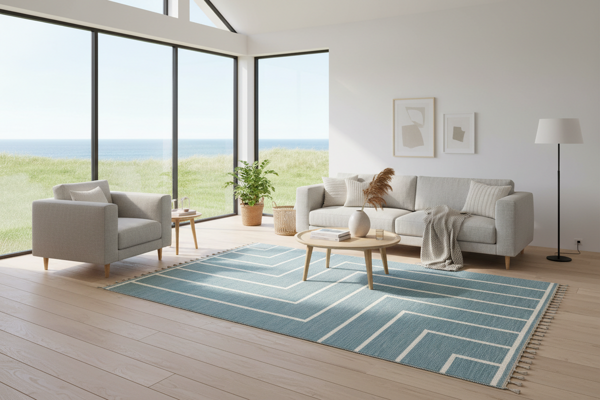 Tæppe VK-1, lyseblå/hvid • NORDICMODERN - Copenhagenhomedesign