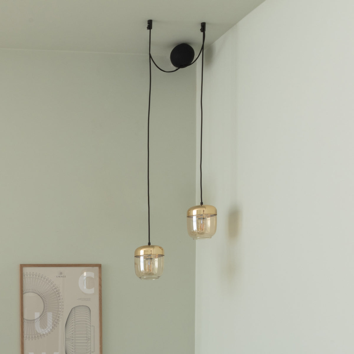 Canonball Cluster 2, baldakin med 2 x ledning og fatning E27, sort • UMAGE - Copenhagenhomedesign