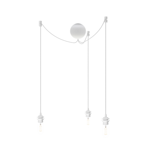 Canonball Cluster 3, baldakin med 3 x ledning og fatning E27, hvid • UMAGE