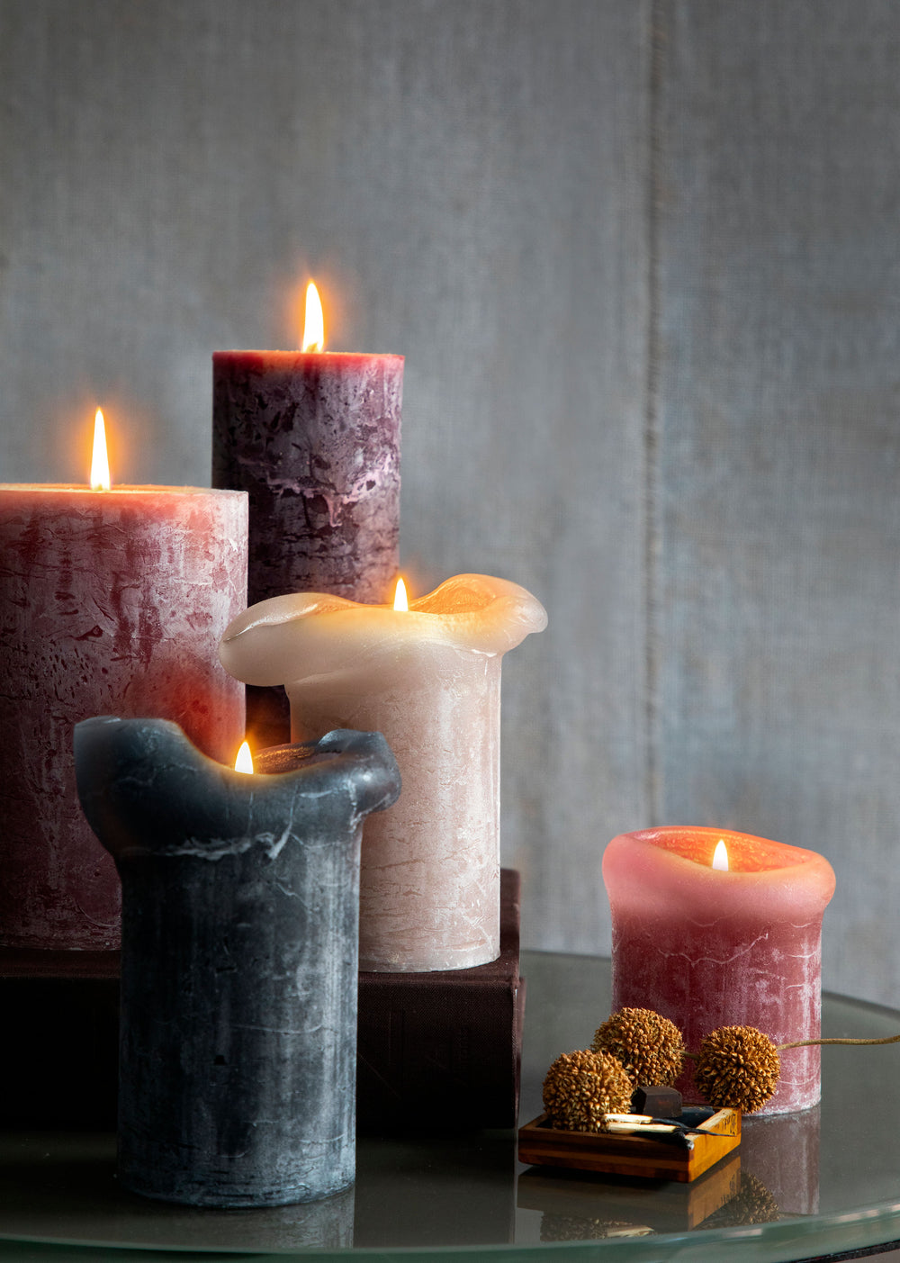 Rustic candle bloklys, diameter 10 cm - DUSTY ROSE • Cozy living