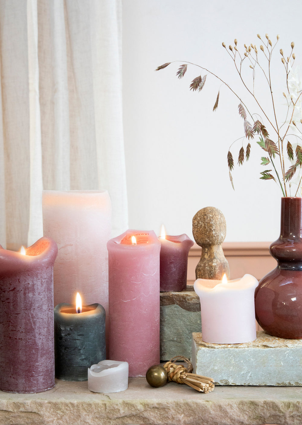 Rustic candle bloklys, diameter 10 cm - DUSTY ROSE • Cozy living