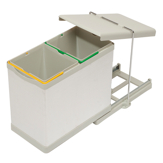 Stockholm 2-28 • Affaldssystem i rustfrit stål og sandfarvet plast på 2 x 14 liter