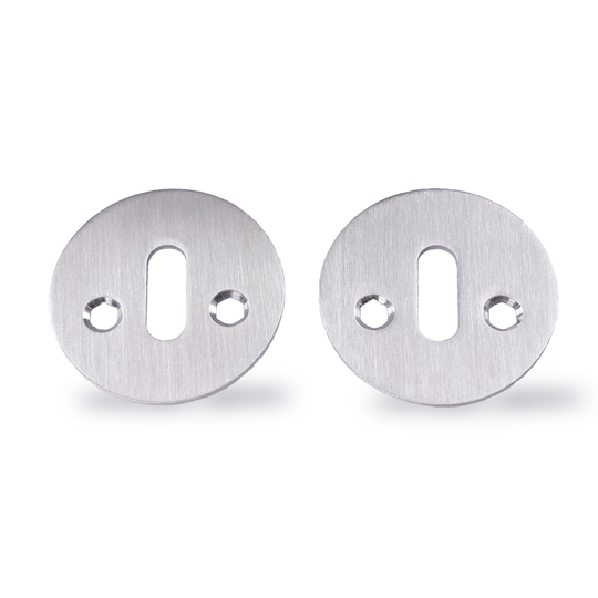 Nøgleskilte - moderne i børstet rustfrit stål med ovalt hul til bl.a. AJ dørgreb