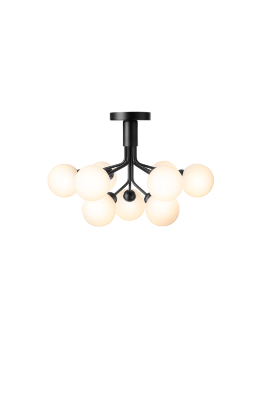 Apiales 9 Ceiling lysekrone, satin black / opal • NUURA