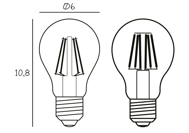 Produkt tegning af en enkel pære med en rund form fra Design by Us. Lampen har et varmt og klart lys.