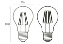 Produkt tegning af lyspære med højde på 10,8 cm og diameter på 6 cm.