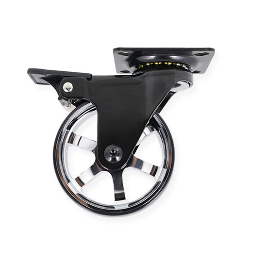 Berlin - eksklusivt møbelhjul i blank aluminium og sort i Ø75 mm med bremse