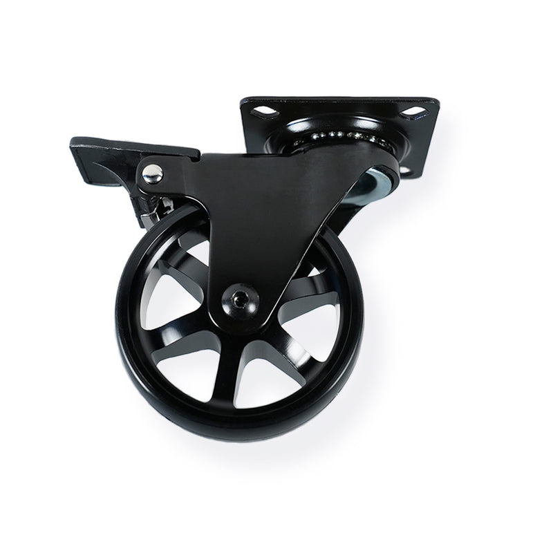 Møbelhjul: Berlin - eksklusivt møbelhjul i sort eloxeret aluminium Ø75 mm. med bremse