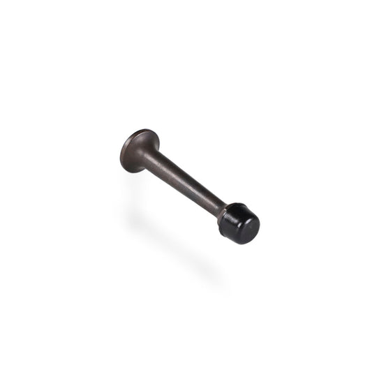 Dørstopper i massiv bruneret messing og hætte i sort plast. 78 mm