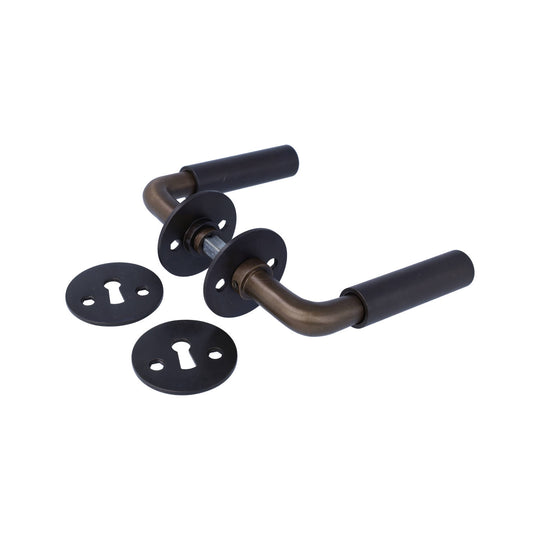 Funkis Espergærde dørhåndtag i bruneret messing inkl. roset og nøgleskilt