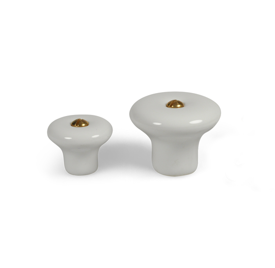 Lyngby • Klassisk porcelænsknop, hvid med messingskrue