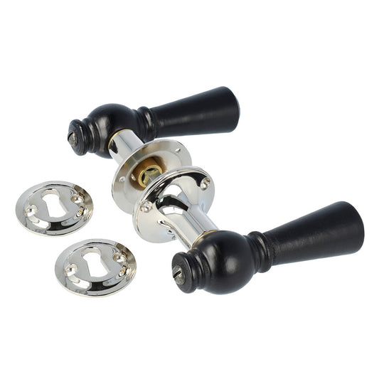 Østerbro dørhåndtag i sort træ inkl. roset og nøgleskilt i krom