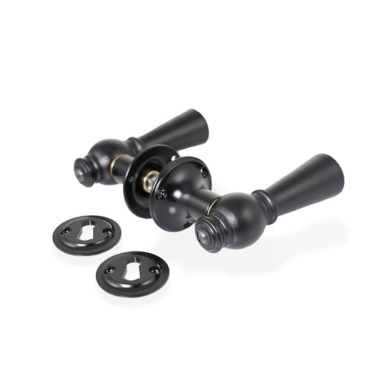 Østerbro dørhåndtag i sort træ inkl. roset og nøgleskilt i sortmalet messing