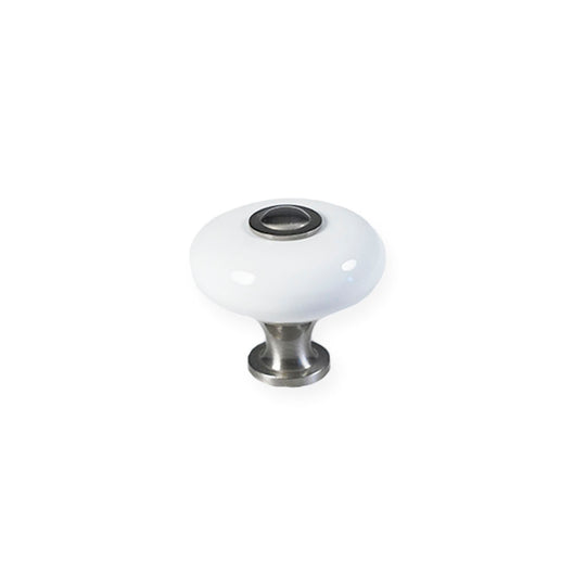 Skagen • Klassisk porcelænsknop, hvid med fod i rustfrit stål look