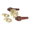 Svanemølle dørhåndtag i mahogni inkl. roset og nøgleskilt med klap i blank messing uden lak