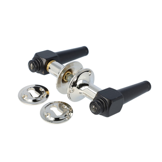 Svanemølle dørhåndtag i sort træ inkl. roset og nøgleskilt i krom