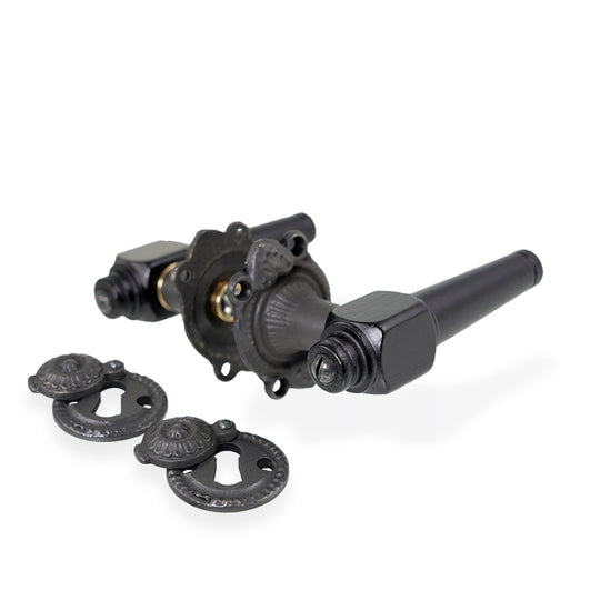 Svanemølle dørhåndtag i sort træ inkl. roset og nøgleskilt i sort oxideret messing